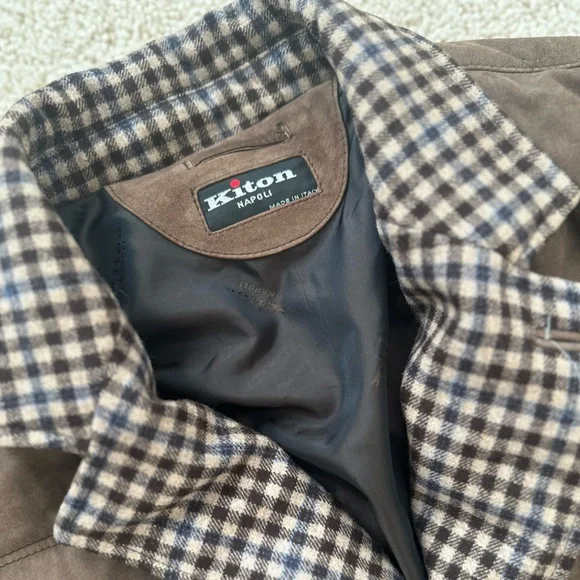 Kiton Napoli brown suede pelle leather puffer coat size 50 - Picture 3 of 10